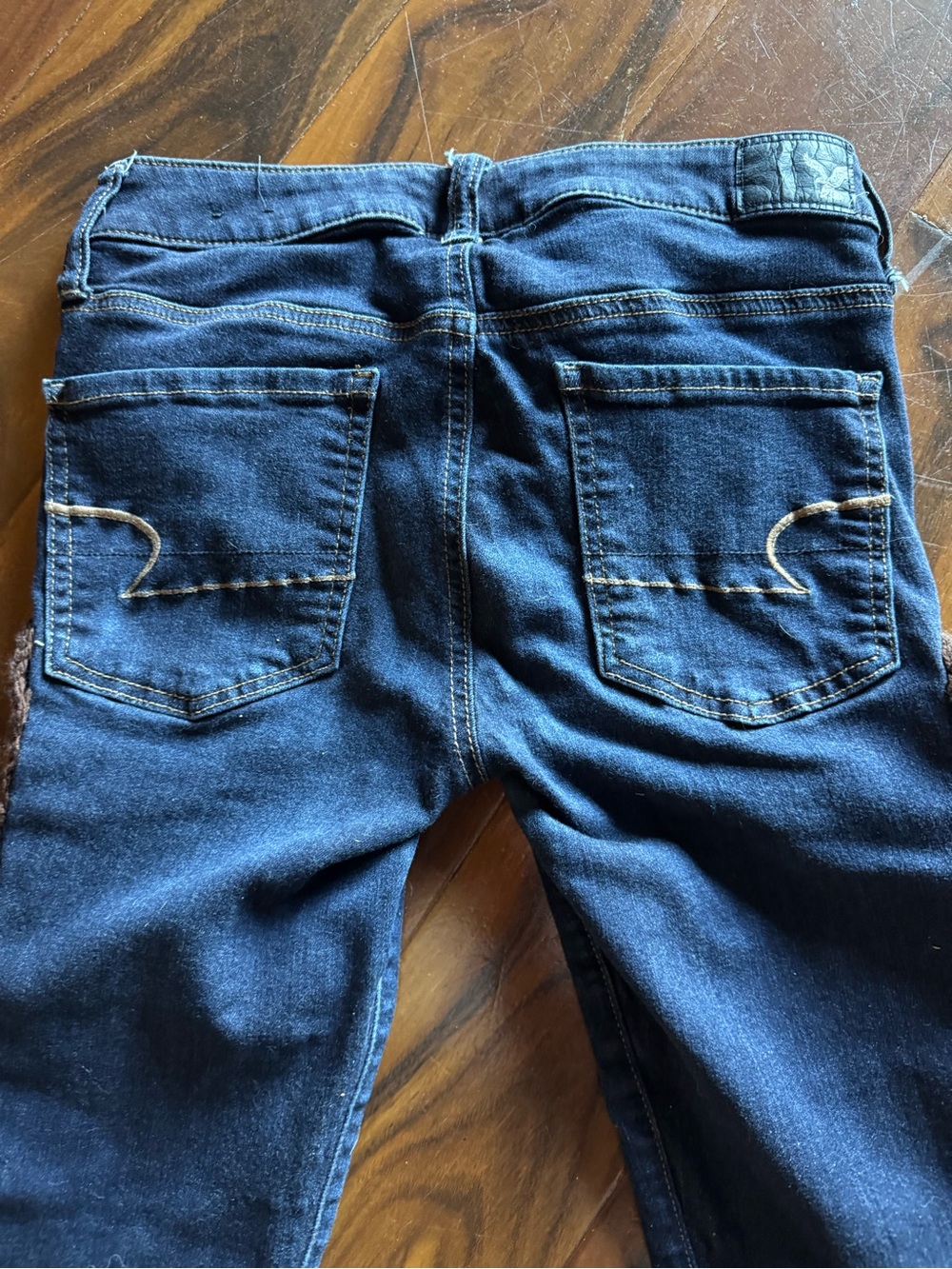 Upcycled dark wash capris with granny squares added - Picture 6 of 7